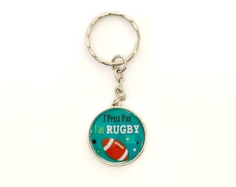 Cabochon key ring "I can't, I have rugby"