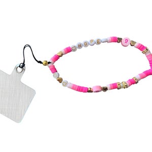 Phone charm, Heishi beads, breast cancer support, pink ribbon, Pink October