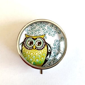 Pill box, owl, pill box, medicines, glass cabochon