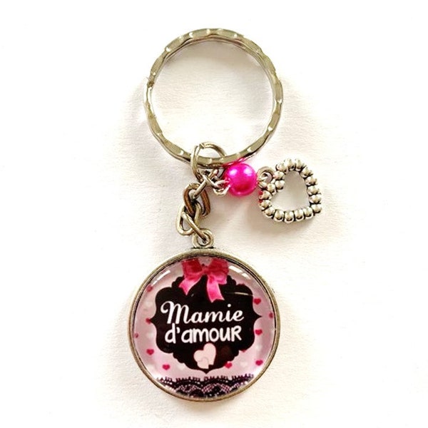 porte clé ou bijou de sac,  mamie d'amour, cabochon en verre