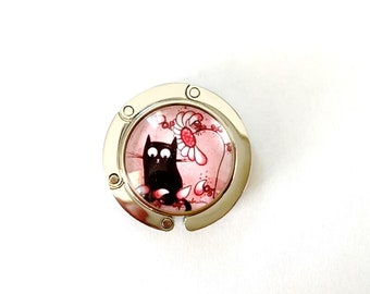 Bag hanger, decorated with glass cabochon, cat