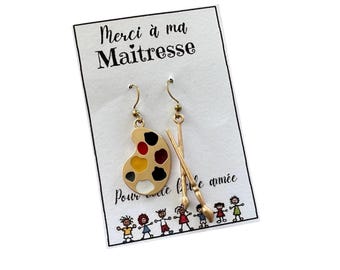 Boucles d’oreilles palette de peinture – cadeau original pour maitresse, atsem, enseignante, aesh –  idée cadeau fin d’année scolaire