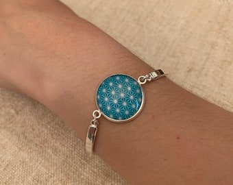 bracelet, glass cabochon, silver, star pattern