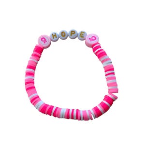 bracelet, pink ribbon, pink beads, heishi beads, Pink October, fight against cancer