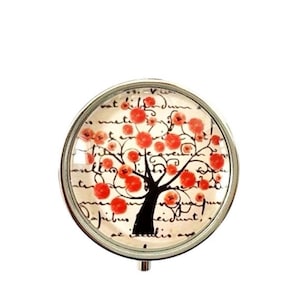 Portapillole tascabile, da viaggio, da borsa, albero della vita, portapillole, medicinali, cabochon in vetro