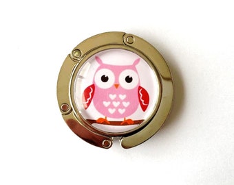 Bag hanger, decorated with glass cabochon, owl