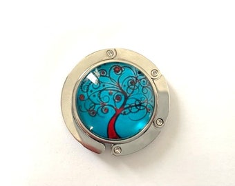 Bag hanger, decorated with glass cabochon, tree of life