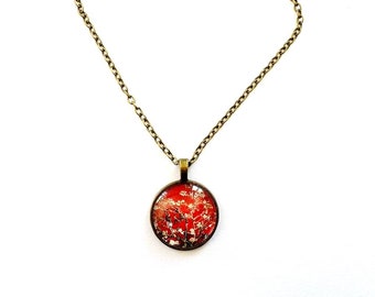 collier bronze, les amandiers de van gogh, cabochon verre