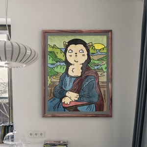 Mona Lisa Cat Wall Hanging Art | Funny Decor | A Painting of A Cat