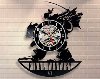 Reloj de pared con disco de vinilo de Final Fantasy, decoración de sala de jugadores, arte de videojuegos, decoraciones de apartamentos, obras de arte de sala de juegos, regalos de Navidad para niños