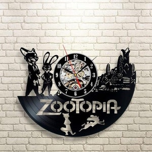 Cartoon Schallplattenuhr, Fuchs und Kaninchen Designs, Disneyland Dekor, Kinderzimmer Wandkunst, Dekorationsideen, einzigartiges Geschenk für Paare