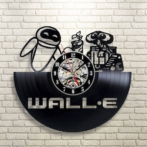 Wall-E and Eve Vinyl Record Clock, Baby Room Decoration, Cartoon Art, Playroom Decor For Walls, Robot Artwork, Gift For Kids For Christmas