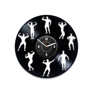 Bodybuilding Vinyl Record Round Wall Clock Sport Motivation Art Modern Decor For Guys Fitness Wall Art Holidays Gift For Best Friend