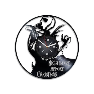Jack Skellington y Sally Disco de vinilo Reloj negro Dibujos animados Decoración de pared Arte para niña Dormitorio Pesadilla antes de Christamass Arte Regalo para los amantes