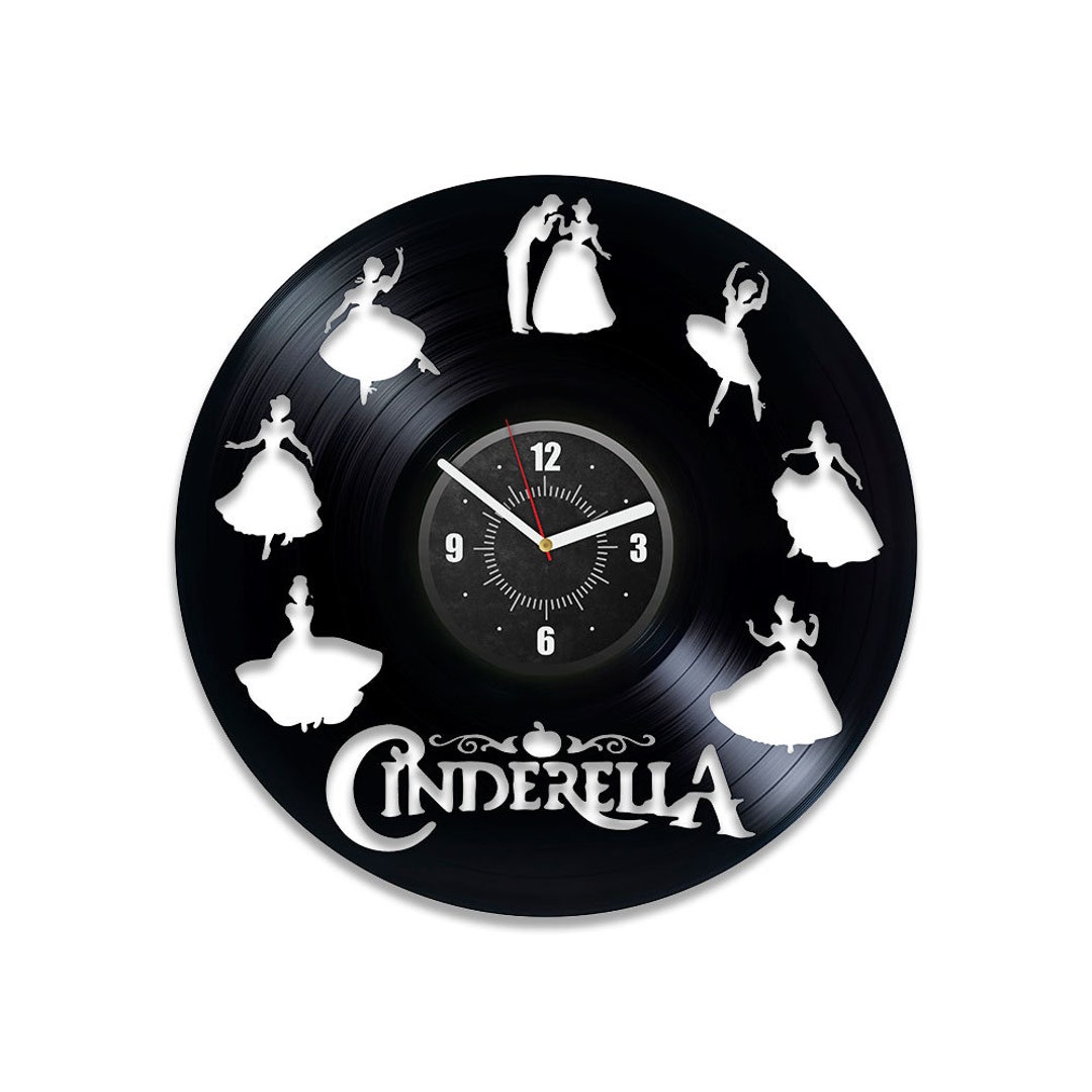 Cinderella Vinyl Record Black Wall Clock Cute Decor for Kids Bedroom