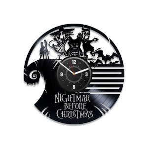 Pesadilla antes de Christamass Disco de vinilo Reloj Horror Arte de pared Sala de estar Decoración Personajes de dibujos animados Primer regalo de hogar para la esposa