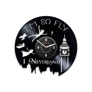Peter Pan Neverland Vinyl Record Modern Wall Clock Kids Room Decoration Original Artwork Birthday Gift for Child