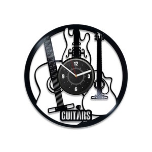 Electric Guitars Vinyl Record Vintage Clock Music Instruments Wall Art Original Decor for Musician Anniversary Gifts for Him