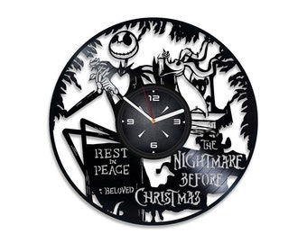 Cauchemar avant Noël Vinyle Record Horloge Murale Spooky Wall Art Contemporain Décor pour la maison Jack Skellington Artwork Birthday Gift Ideas