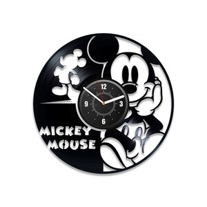 Mickey Mouse Vinyl Record Wall Clock Funny Art for Nursery Modern Room Decor Idea for Kids Birthday Gift for Little Girl