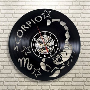 Scorpio Vinyl Record Clock, Horoscope Decor For Home, Zodiac Wall Art, Unique Decorations, Minimalist Artwork, Astrology Birthday Gifts