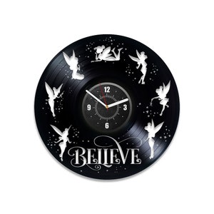 Peter Pan Wendy Vinyl Record Cute Clock Unique Girl Room Wall Art Laser Cut Decor Housewarming Gift for Daughter