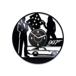 Agent 007 Vinyl Record Black Wall Clock James Bond Wall Art Original Decor For Man House Movie Night Decor First Home Gift For Friend