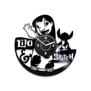 Lilo and Stitch Vinyl Record Large Wall Clock Nursery Art Girl Contemporary Art Girls Room Decor Baby Shower Gift Ideas