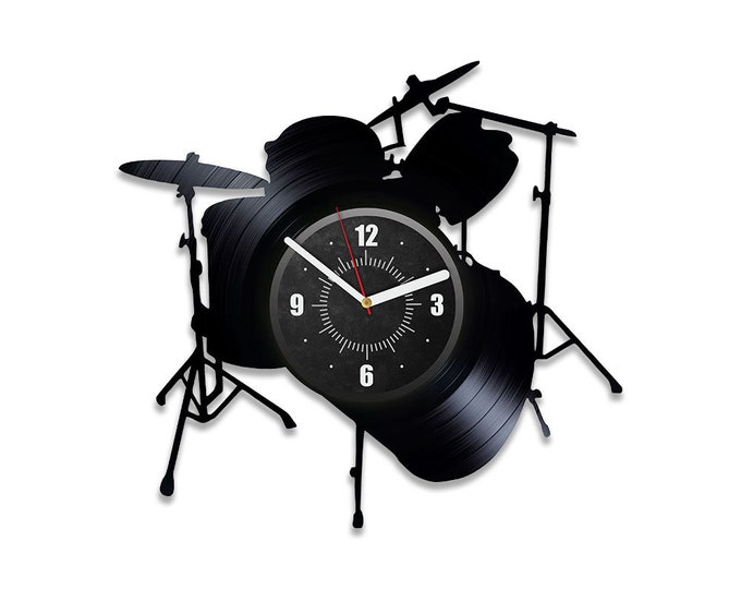 Drums Vinyl Record Wall Clock Music Fan Art Music Instruments Modern Decor Birthday Gift Idea for Music Teacher