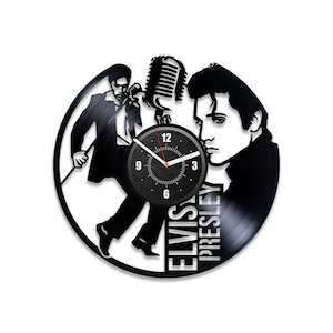 Rock n Roll King Vinyl Record Music Wall Clock Laser Cut Wall Art House Decor For Parents Elvis Presley Art Engagement Gifts For Couple