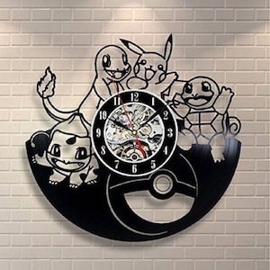 Zegar z płyt winylowych Pokemon, sztuka ścienna z anime, dekoracja pokoju zabaw dla dzieci, japońska postać z kreskówki, dekoracje apartamentu, prezent świąteczny dla dzieci