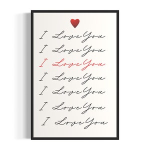 I Love You Script, Digital Download, Valentine&#39;s Day Decor, Love Wall Art, Instant Download, Valentine&#39;s Day Printable, Printable Wall Art