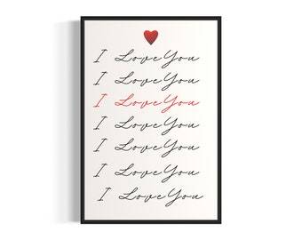 I Love You Script, Digital Download, Valentine's Day Decor, Love Wall Art, Instant Download, Valentine's Day Printable, Printable Wall Art