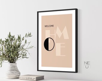Welcome Home Digital Print, Home Wall Art Prints, Home Typography Print, Black Beige Art Print, Home Word Decor, Cool Welcome Home Sign