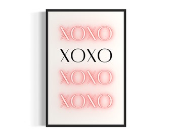 XOXO Pink and White Digital Download, Valentine's Day Decor, Love Wall Art, Instant Download, Valentine's Day Printable, Printable Wall Art