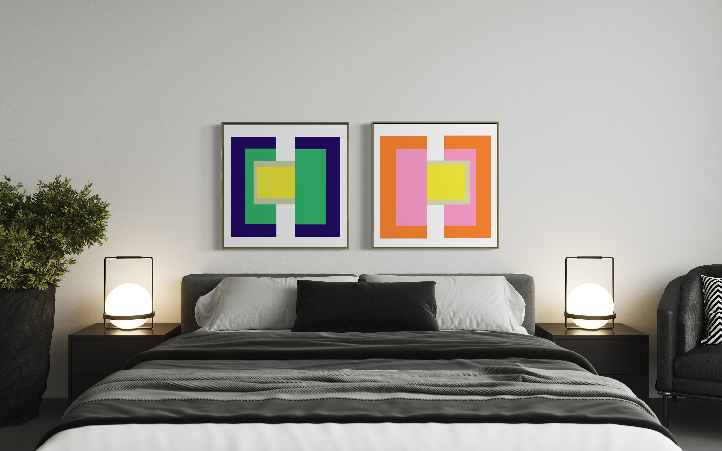 Set of 2 Bold Color Block Downloadable Art Prints Mid - Etsy