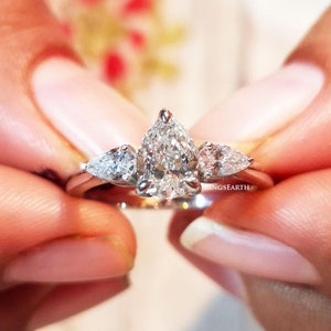 1.38ctw Pear Cut Lab Grown Diamond Three Stone Engagement Ring, SGL Certified F/VS1, 14K White Gold