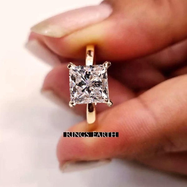 Princess Brilliant cut, 2 Carat F Color VS1 Clarity IGI Certified Lab Grown Diamond Solitaire Engagement Ring 14k Gold