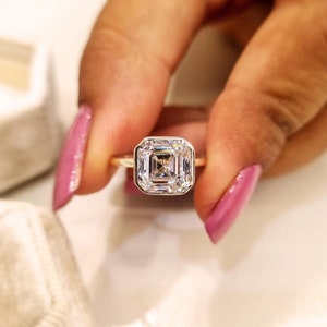 3ct Bezel Set Asscher Cut SGL Certified Lab Grown Diamond Wedding Ring