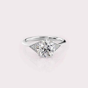 2.16 CT IGI Certified Round cut CVD Diamond,14K White Gold Diamond Ring, Side Round Diamonds Wedding Ring