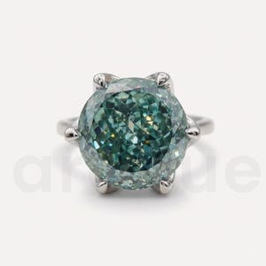 7,55 CT Portugees geslepen cyaanblauwe moissanietring, bloemenmand 6-tanden solitaire verlovingsring, luxe statement ring VVS