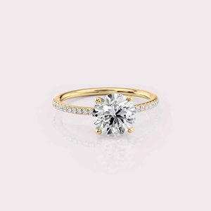 2.16 CT IGI Certified Round cut CVD Diamond,14K Yellow Gold Diamond Ring, Side Diamonds Engagement Ring