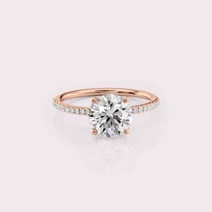 2.16 CT IGI Certified Round cut CVD Diamond,14K Rose Gold Diamond Ring, Side Diamonds Engagement Ring