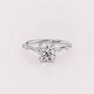 1.5ct Round Lab Diamond F/VS1 Delicate side Diamonds 14K White Gold ring
