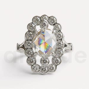 2.02CT Oval Rosenschliff Moissanit Halo Ring Vintage Verlobungsring Split Schaft antiken Stil Statement Ring für Sie