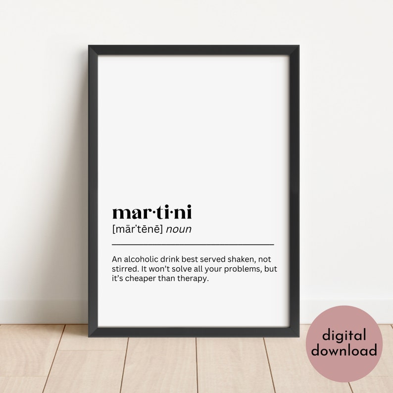 Martini Printable Wall Art Martini Definition Print Etsy