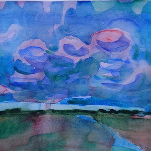 Clouds painting, Original watercolor painting, Landscape wall decor