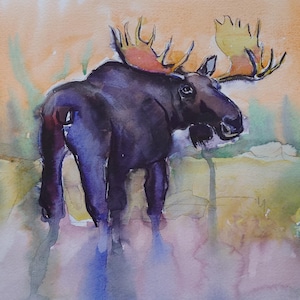 Moose painting Original watercolor art Moose wall decor
