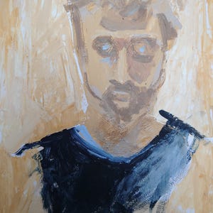 Ritratto di giovane uomo dipinto dipinto acrilico originale su carta opera d'arte astratta del viso