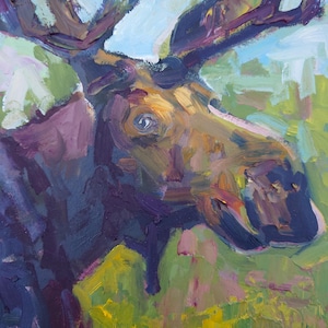 Moose Portrait Original Oil Painting Wildlife Wall Art